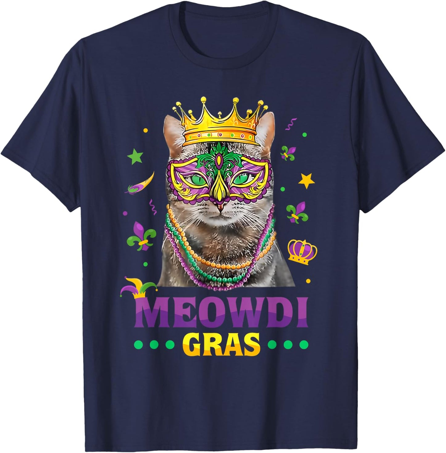 Meowdi Gras Mardi Gras Cat Lover New Orleans Louisiana USA T-Shirt - T-Shirt | Navy