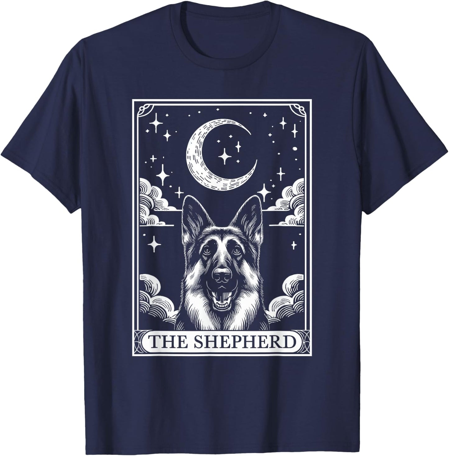 Tarot Card Vintage Crescent Moon German Shepherd Dog Mom T-Shirt - T-Shirt | Navy