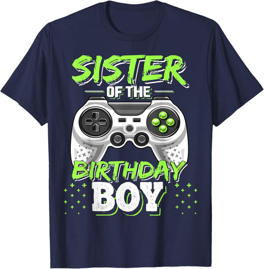 Sister of the Birthday Boy Matching Video Game Birthday Gift T-Shirt - T-Shirt | Navy