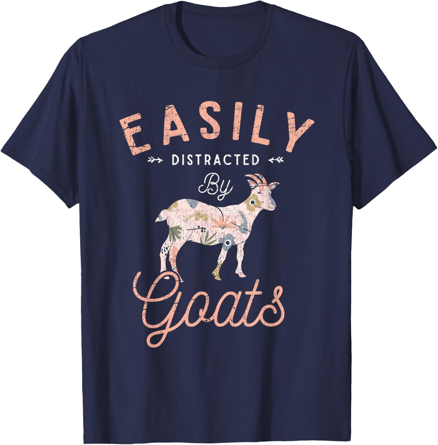 Slightly Distracted by Goats Farm Animal Vintage Goat T-Shirt - T-Shirt | Navy