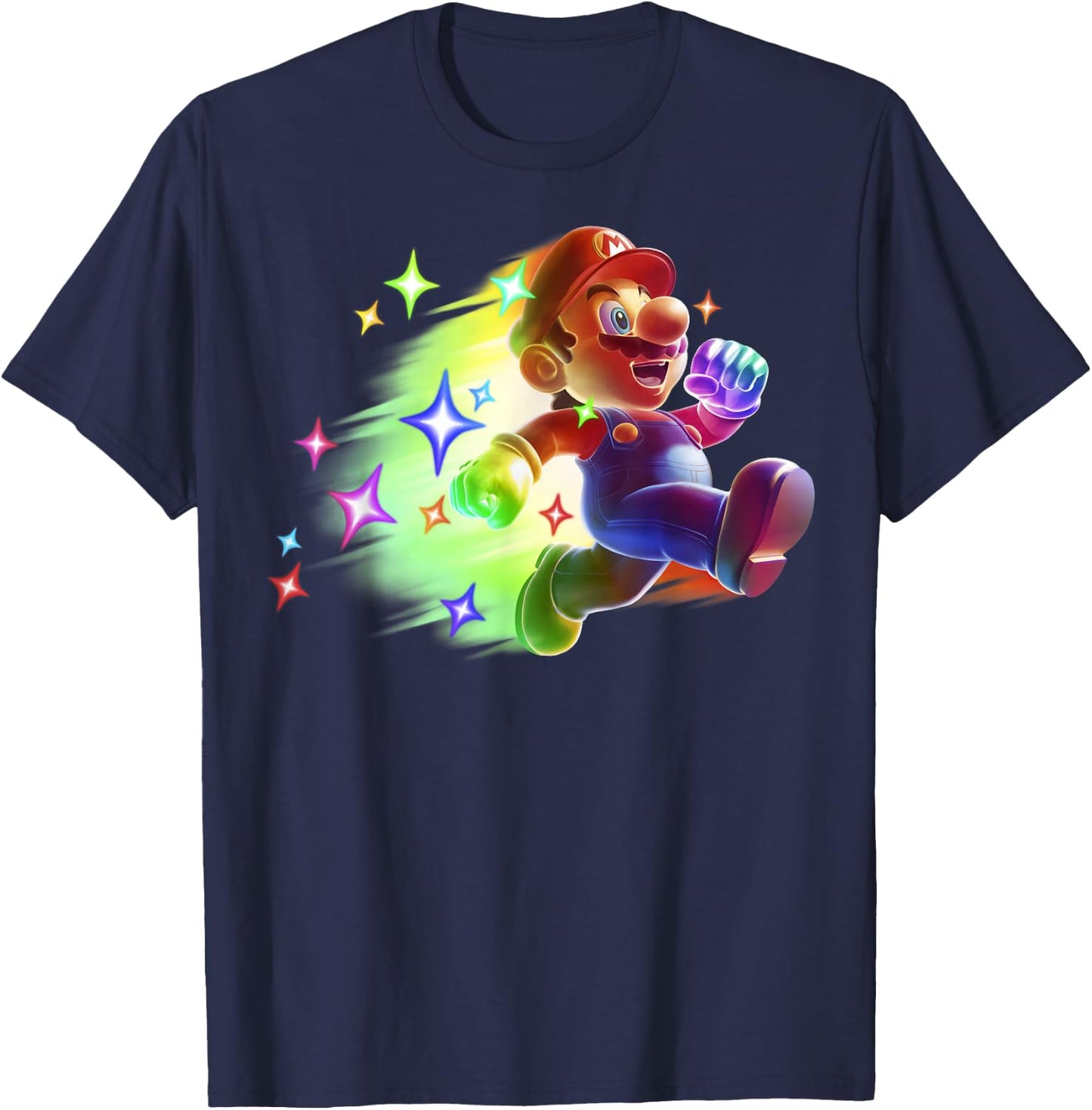 Super Mario Bros Deluxe Rainbow Run Mario Nintendo Portrait T-Shirt - T-Shirt | Navy