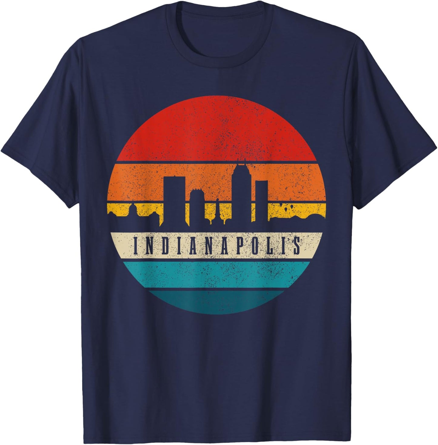 Indianapolis Skyline Indiana Vintage USA America Souvenir T-Shirt - T-Shirt | Navy