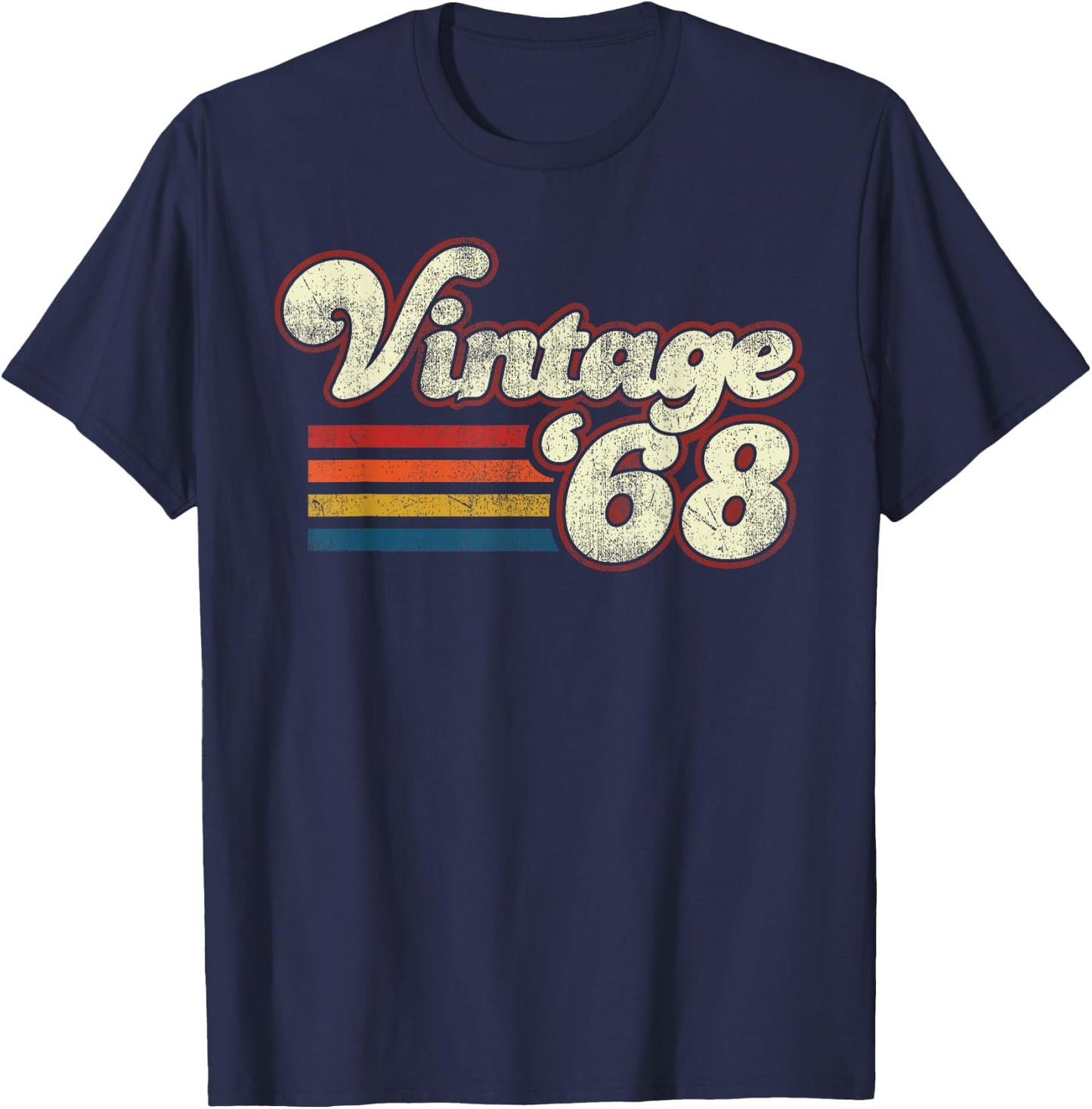 Vintage Retro Birthday 1968 55 Birthday Black Adult Classic Fit Short Sleeve T-Shirt - T-Shirt | Navy