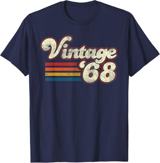 Vintage Retro Birthday 1968 55 Birthday Black Adult Classic Fit Short Sleeve T-Shirt - T-Shirt | Navy