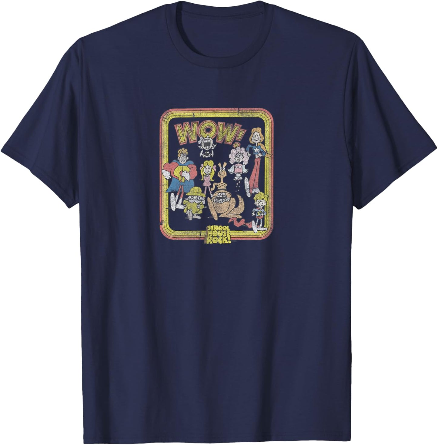 Schoolhouse Rock Wow Characters Vintage Cartoon T-Shirt - T-Shirt | Navy