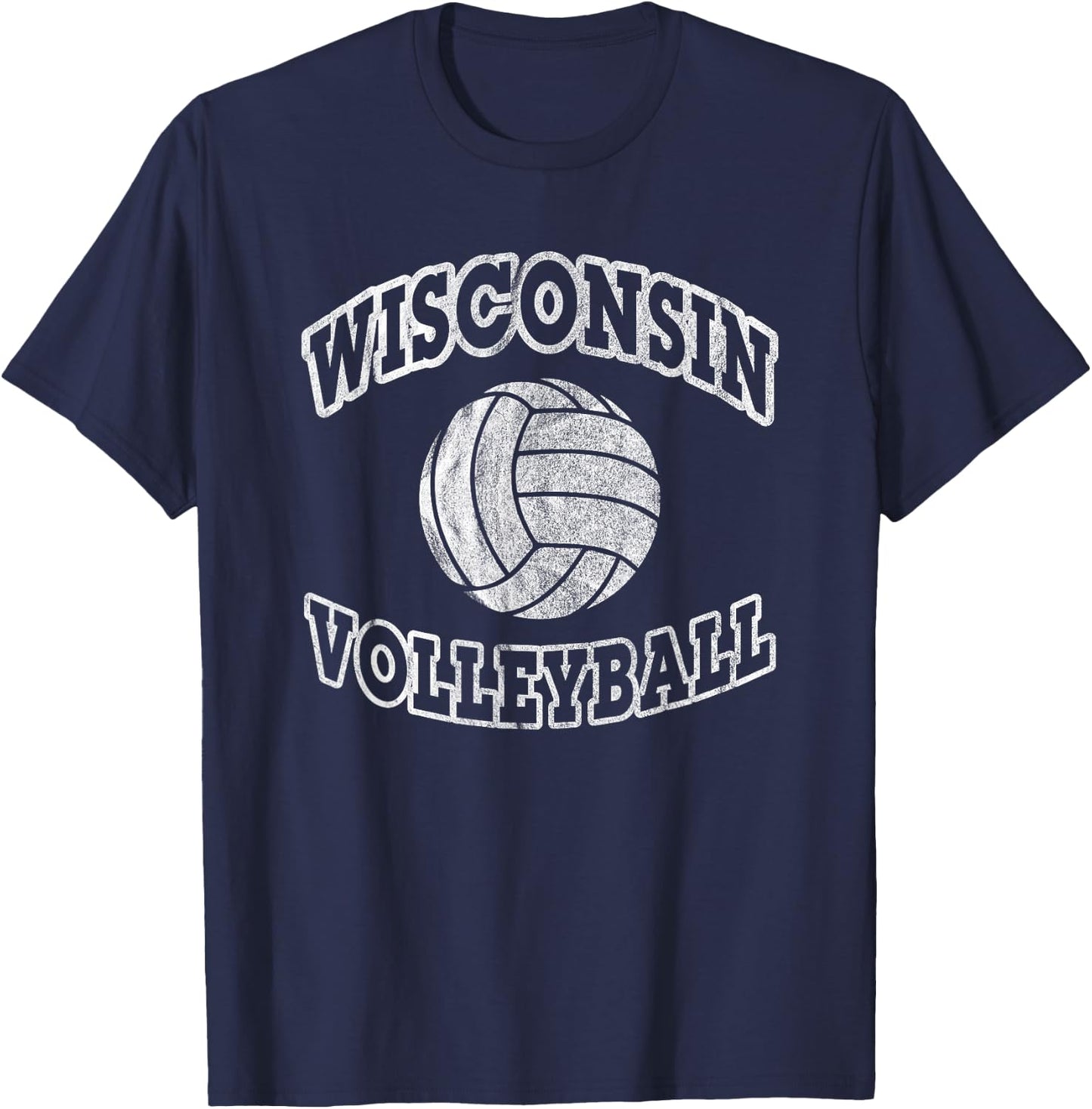 Wisconsin Volleyball Classic Style Vintage Distressed T-Shirt - T-Shirt | Navy
