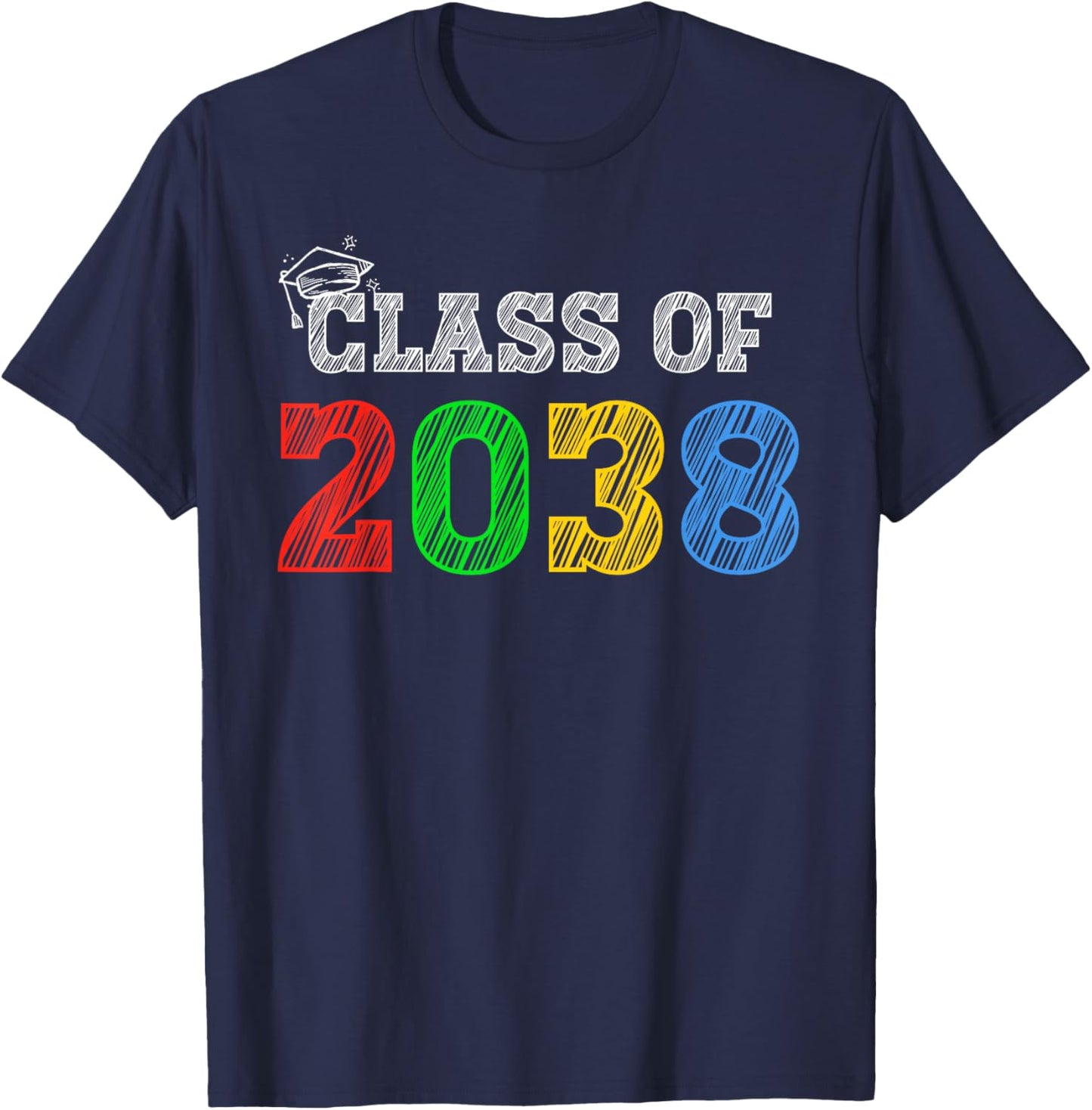 Class of 2038 Grow With Me Graduation First Day of School T-Shirt - T-Shirt | Navy