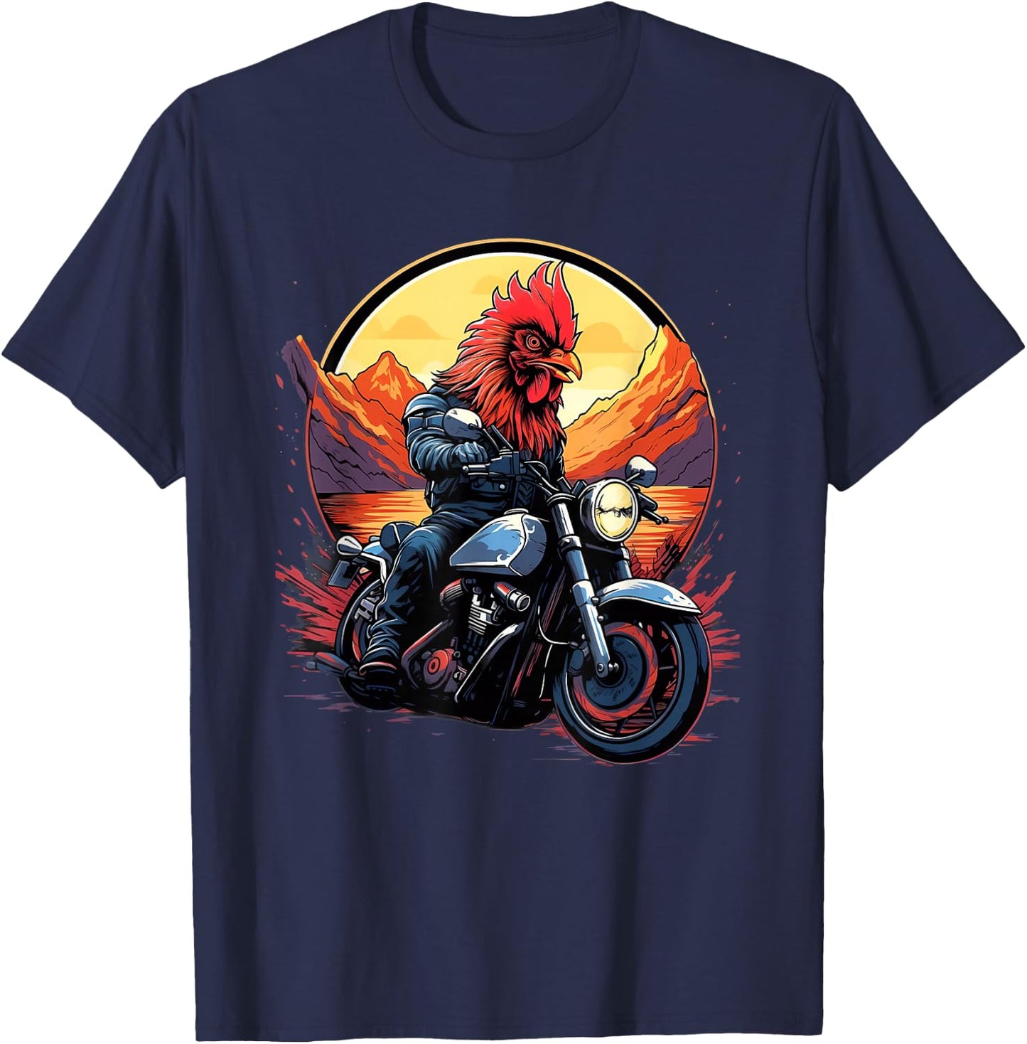 Biker Rooster Riding Motorcycle T-Shirt - T-Shirt | Navy