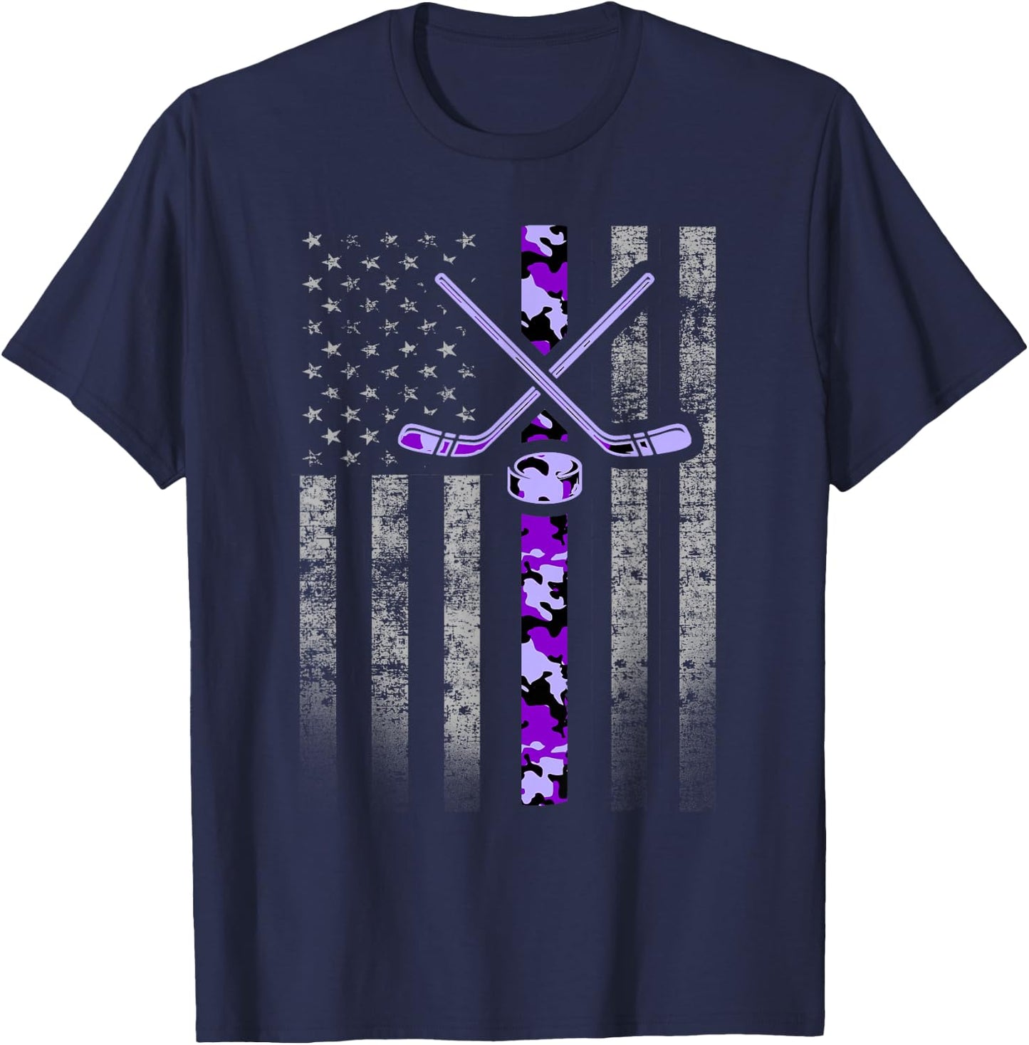 Camouflage Hockey Flag - Military Hockey Purple Camo T-Shirt - T-Shirt | Navy