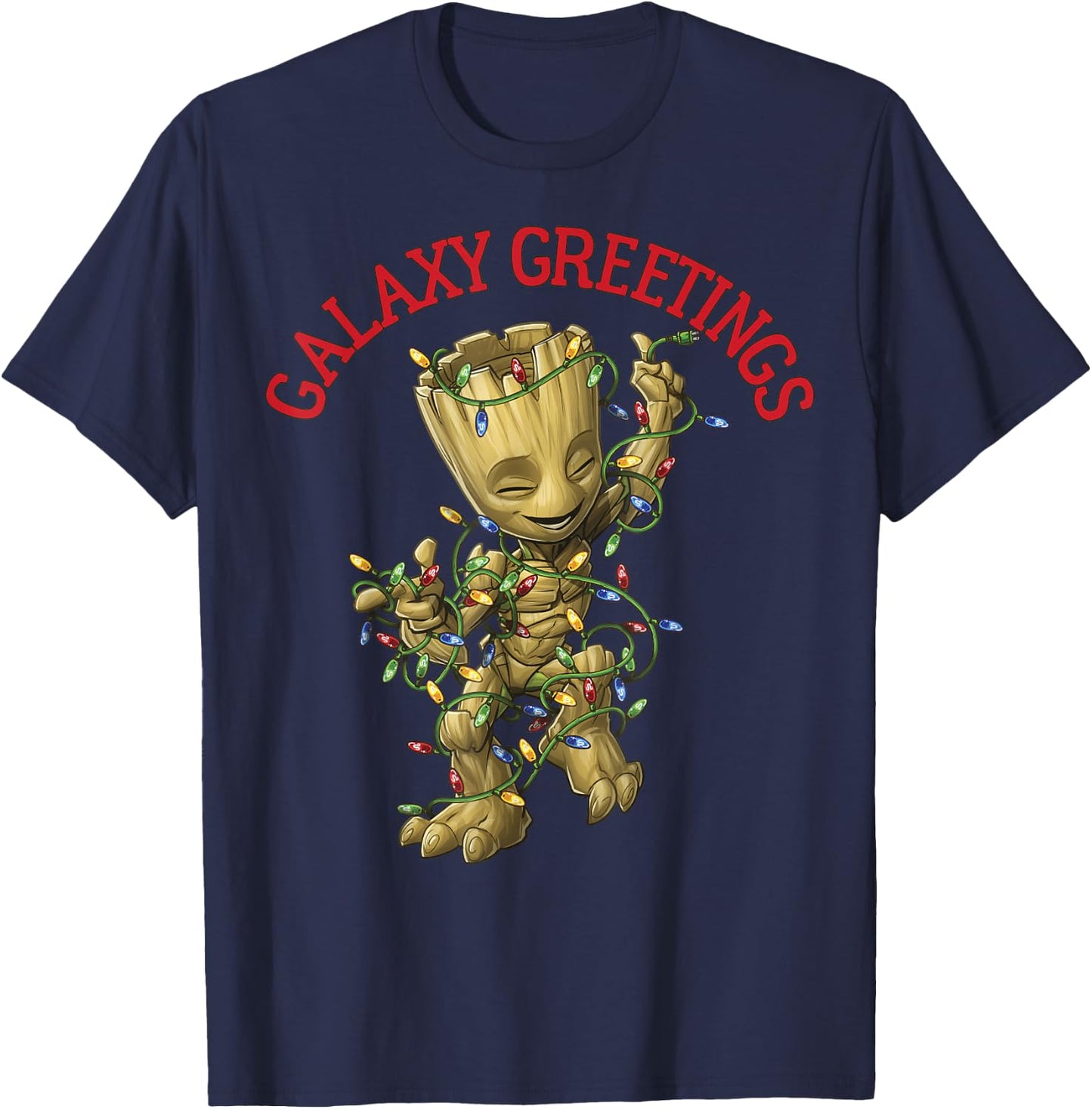 Marvel Christmas Groot Galaxy Greetings Short Sleeve T-Shirt - T-Shirt | Navy