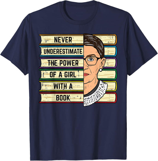 Never Underestimate Girl Read Book Reading Librarian Women T-Shirt - T-Shirt | Navy