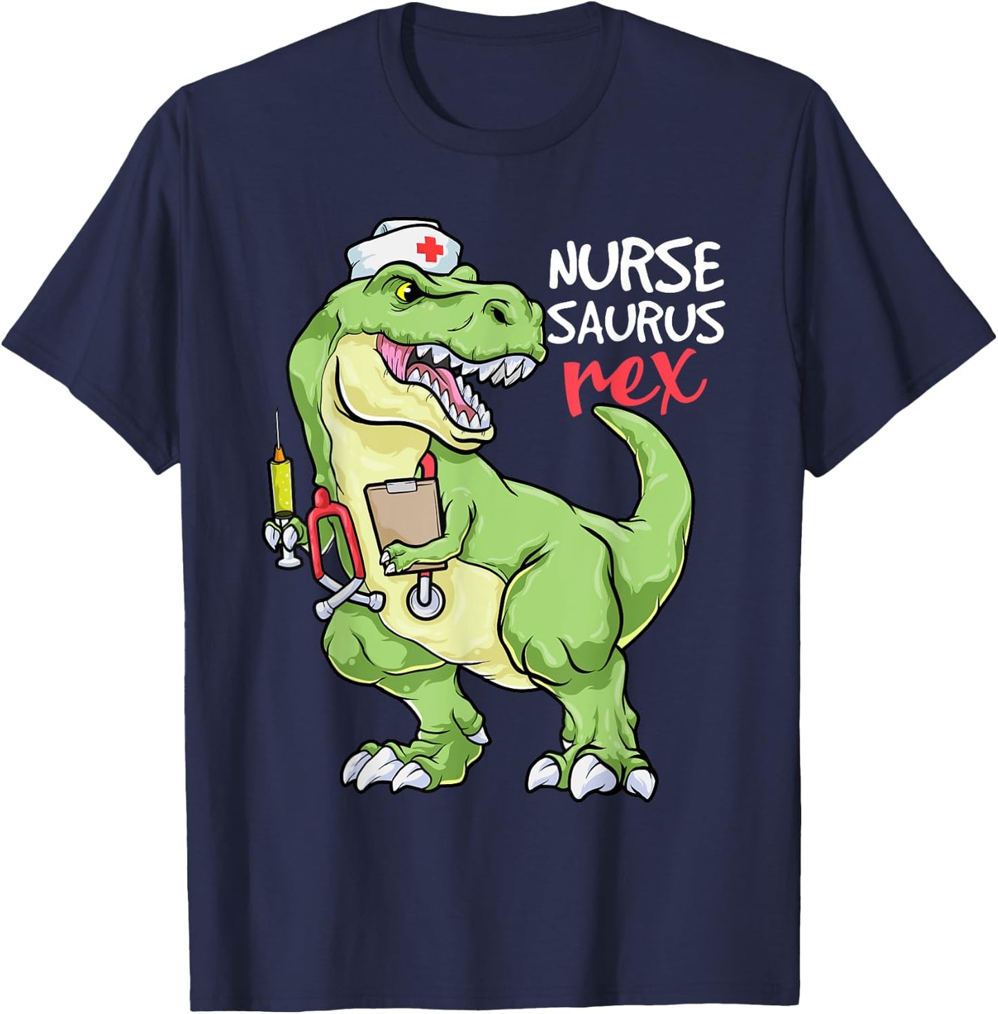 Nurse Dinosaur Shirt Nursesaurus T Rex Nursing Gift RN Nurse T-Shirt - T-Shirt | Navy