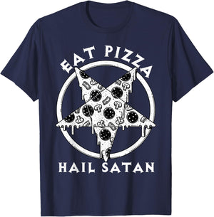 Eat Pizza Hail Satan Shirt Occult Satanic Lucifer Gift Men T-Shirt - T-Shirt | Navy