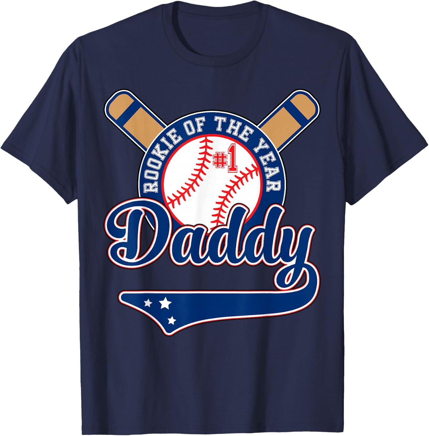 Daddy of Rookie 1st Birthday Baseball Theme Matching Party T-Shirt - T-Shirt | Navy