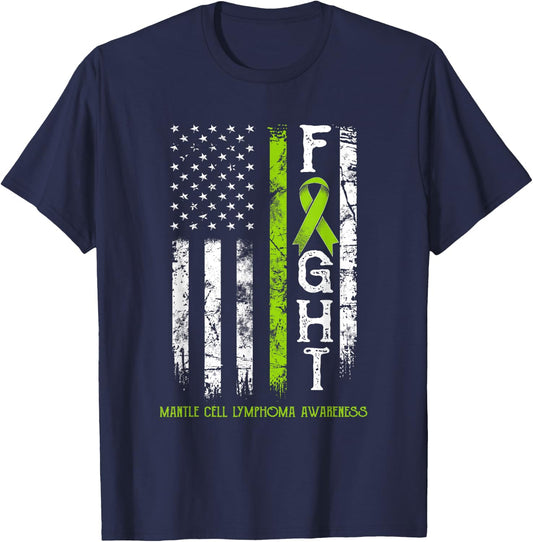 Mantle Cell Lymphoma Warrior US Flag T-Shirt - T-Shirt | Navy