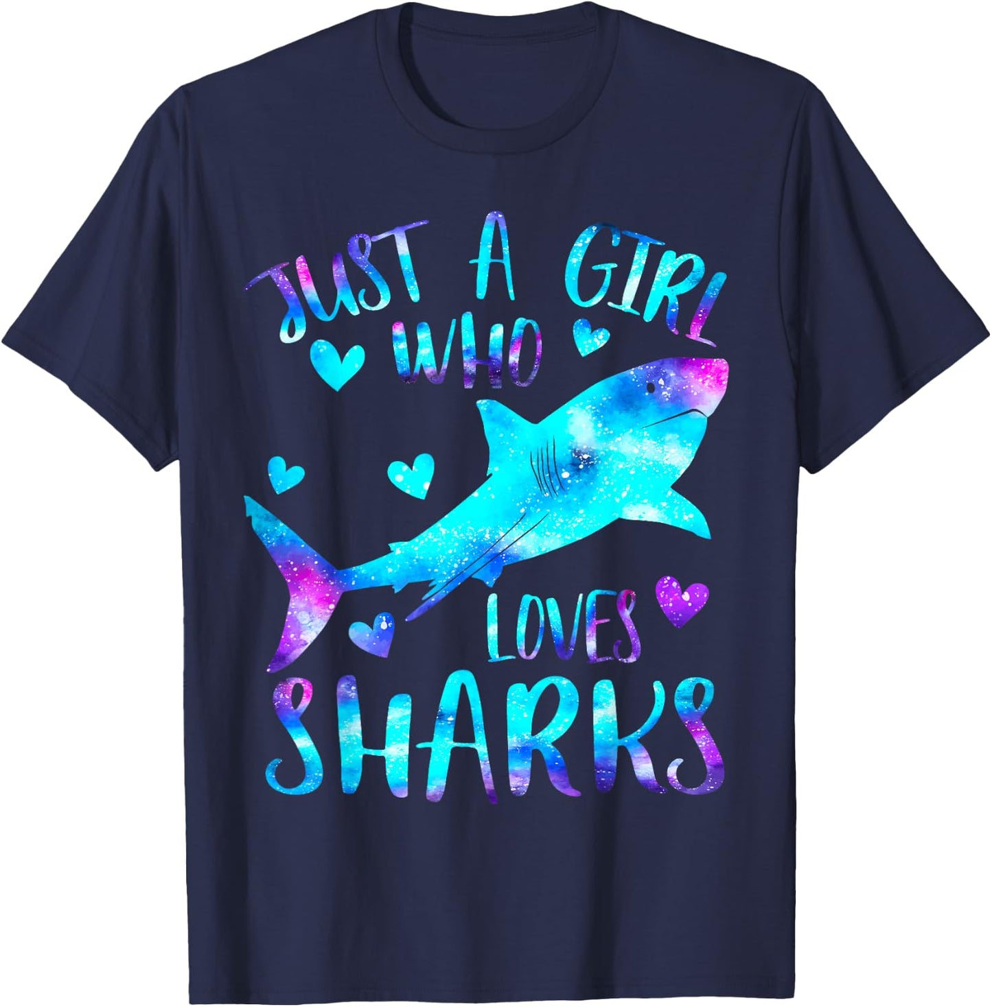 Just a Girl Who Loves Sharks Galaxy Shark Lover Theme Girls T-Shirt - T-Shirt | Navy