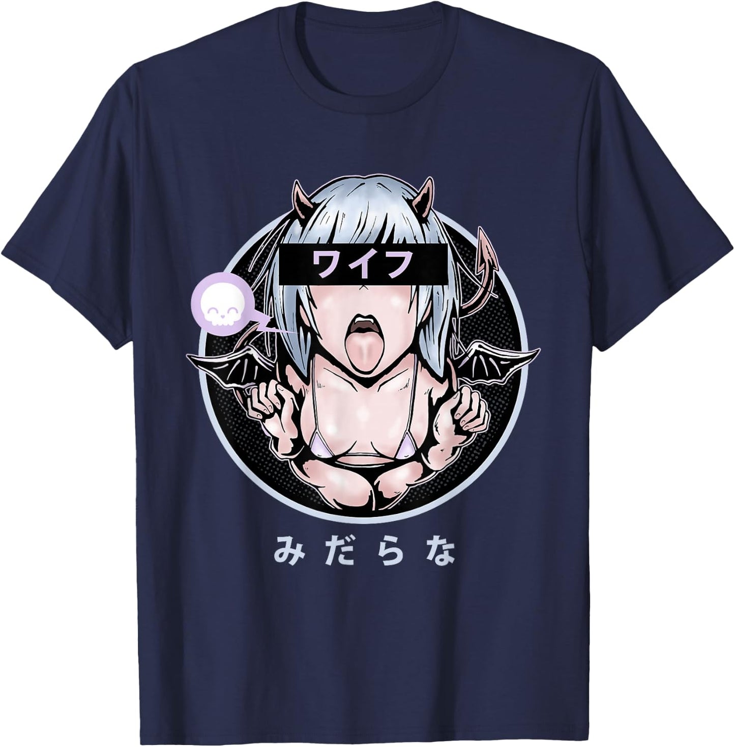 Lewd Anime Devil Girl T-Shirt - T-Shirt | Navy