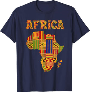 Cool Africa Map Kente Cloth Gift Women African Lover T-Shirt - T-Shirt | Navy