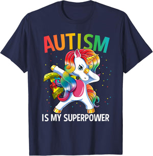 Autism Is My Superpower Dabbing Unicorn T-Shirt - T-Shirt | Navy