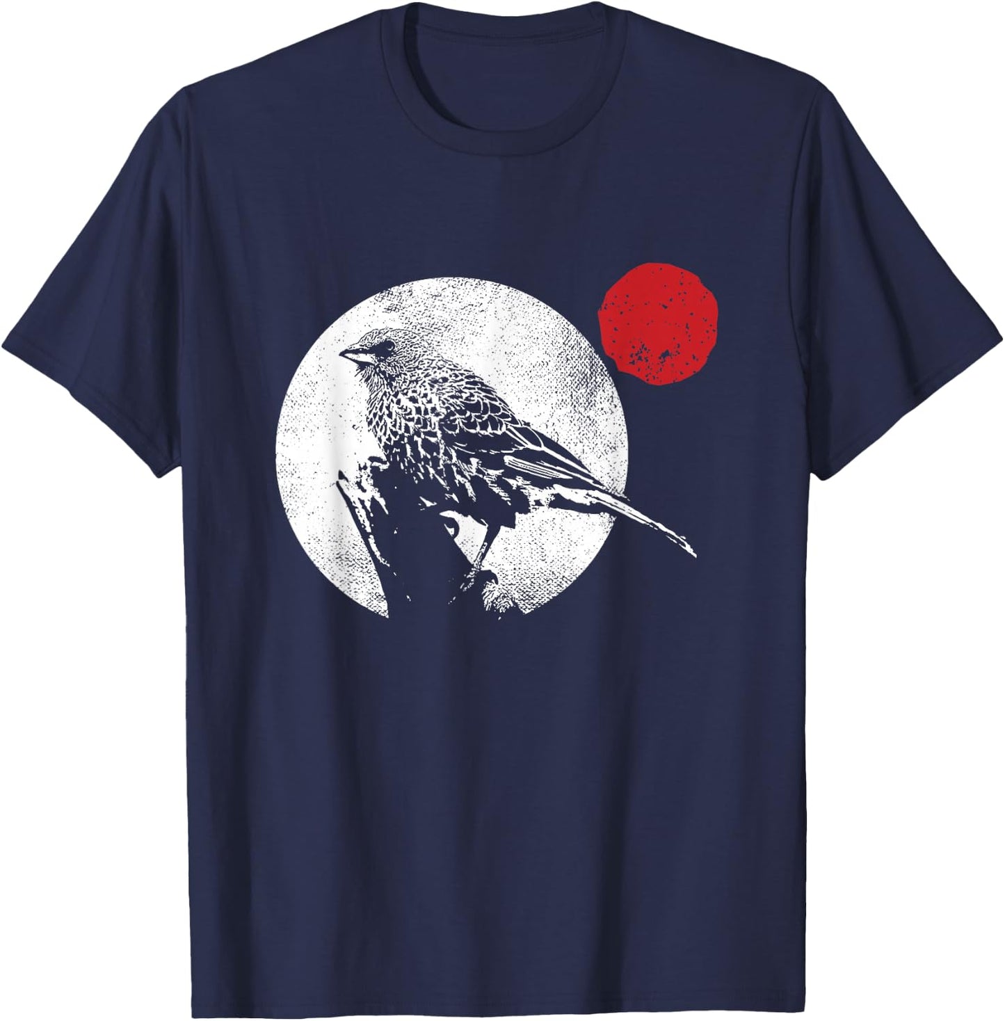 Bird Matching Red Moon Style Murakami T-Shirt - T-Shirt | Navy