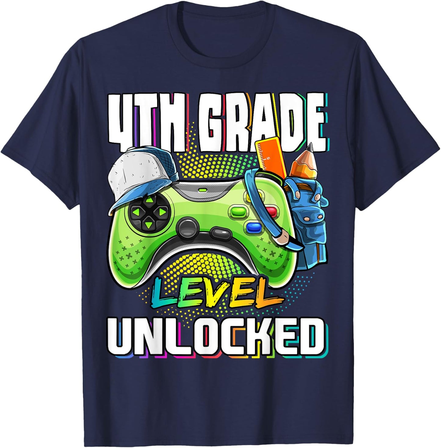 4th Grade Level Unlocked Video Game Back to School Boys T-Shirt - T-Shirt | Navy