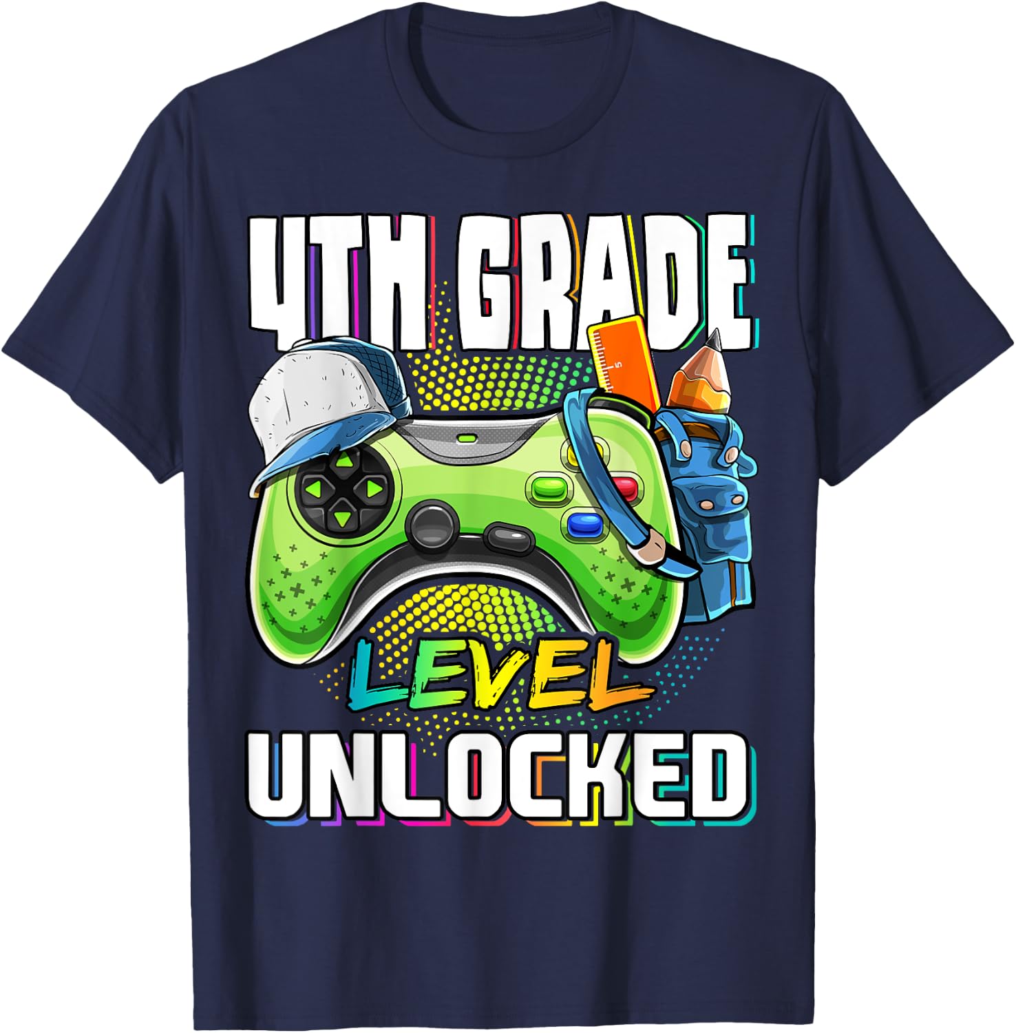 4th Grade Level Unlocked Video Game Back to School Boys T-Shirt - T-Shirt | Navy