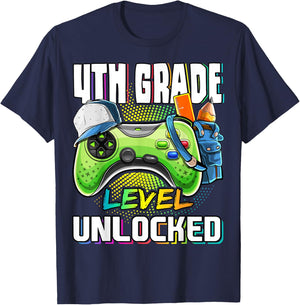 4th Grade Level Unlocked Video Game Back to School Boys T-Shirt - T-Shirt | Navy