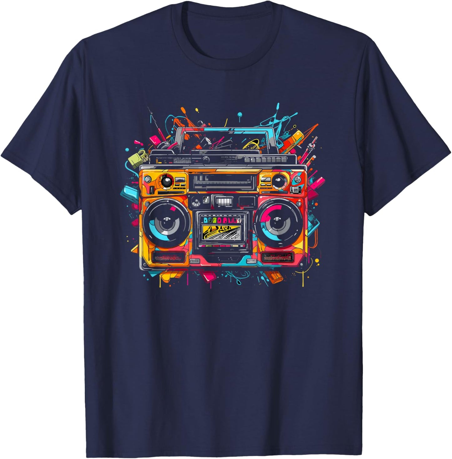 Ghetto Blaster Hip Hop 80's 90's Street Gangster Rap Lover T-Shirt - T-Shirt | Navy
