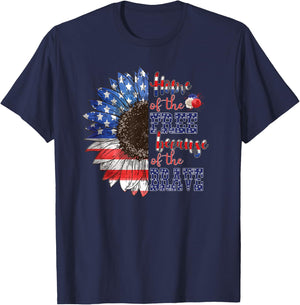 American Flag Sunflower Patriotic 4th July Graphic Plus Size T-Shirt - T-Shirt | Navy