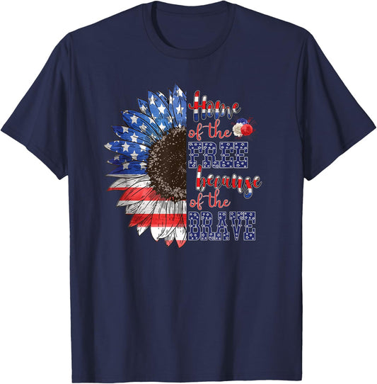 American Flag Sunflower Patriotic 4th July Graphic Plus Size T-Shirt - T-Shirt | Navy