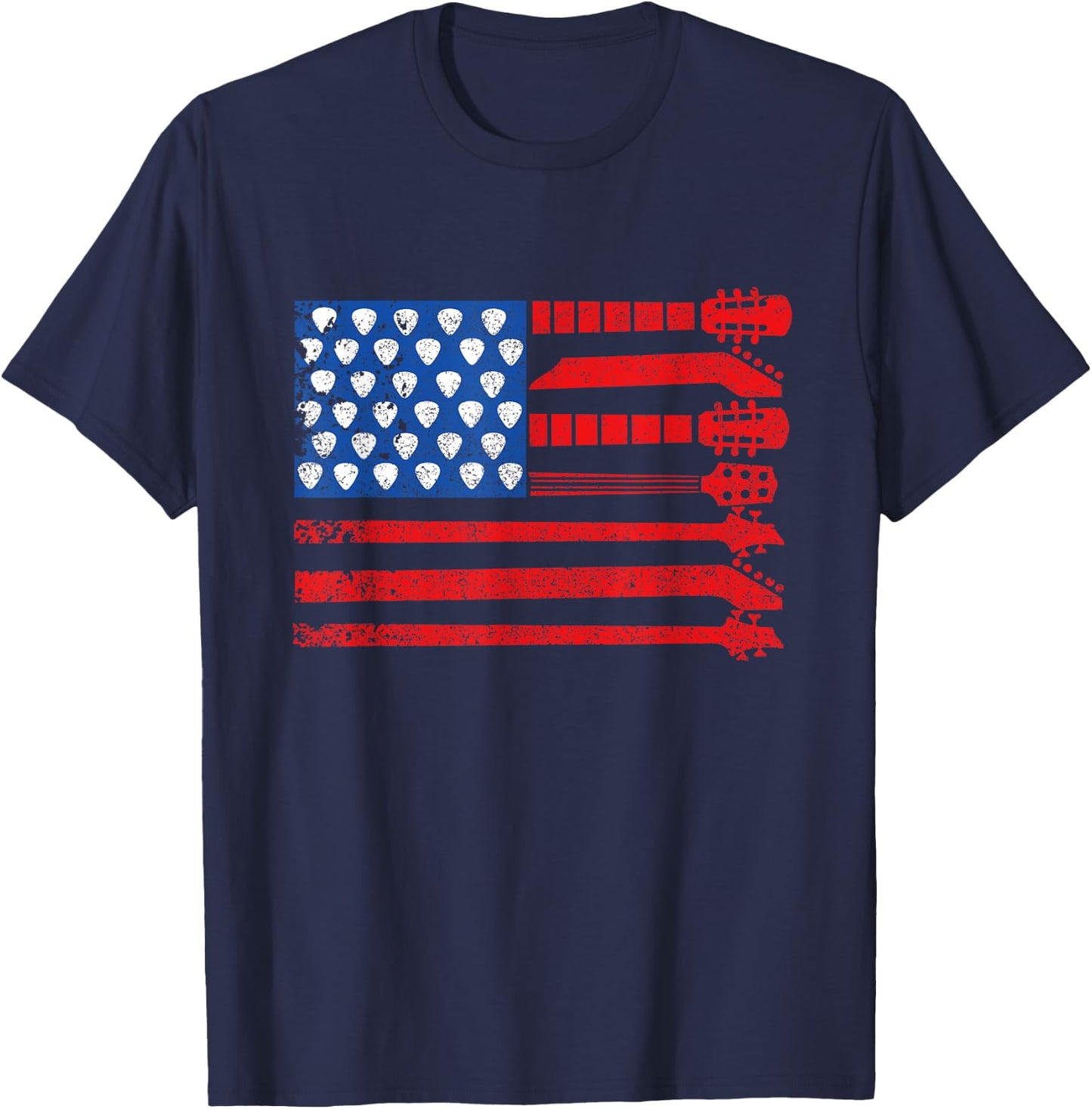 American Flag Guitar Red White Blue Patriotic Men Women Kids T-Shirt - T-Shirt | Navy