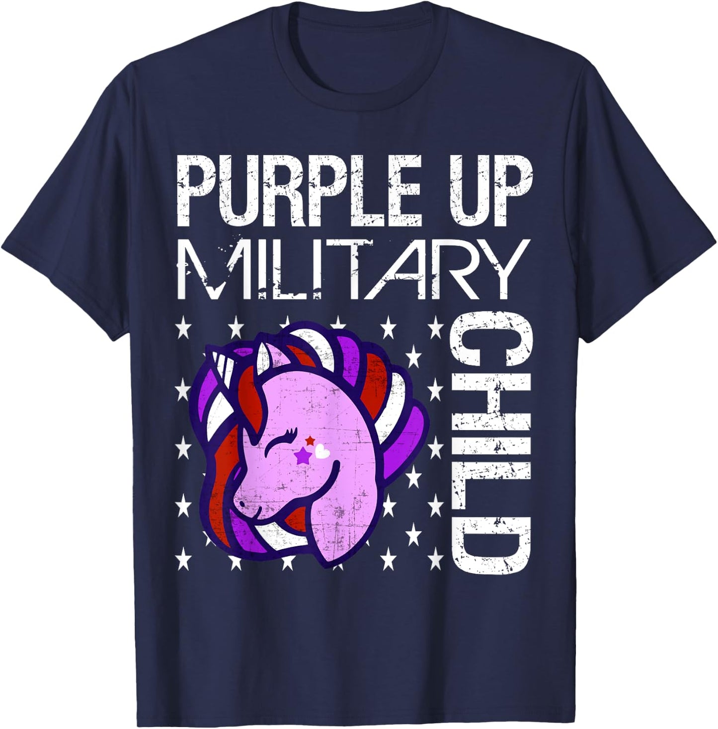 Awareness Month Purple Up Military Child Purple-Up Unicorn T-Shirt - T-Shirt | Navy