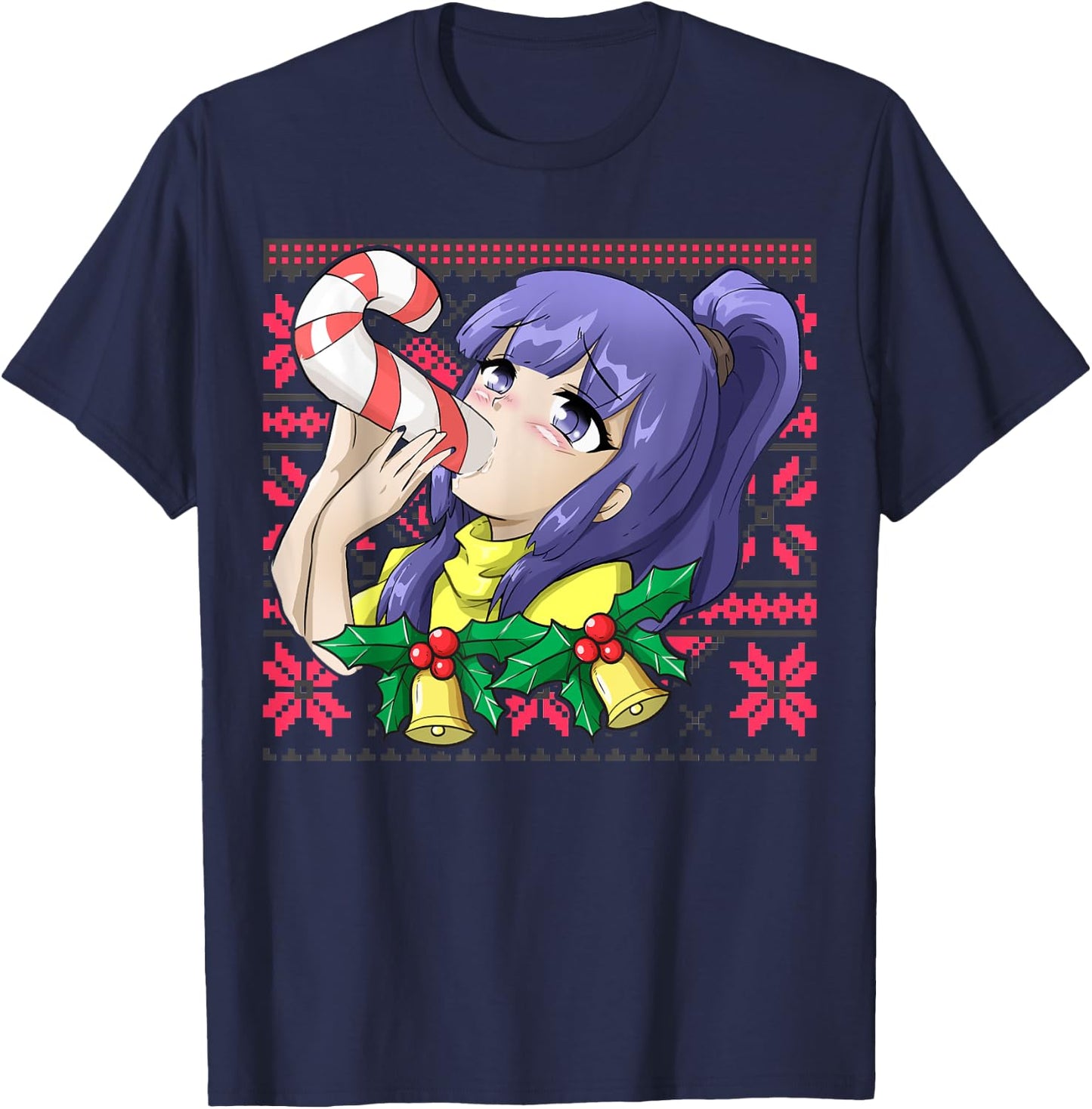 Ugly Christmas Otaku Ahegao Ecchi Etchi Lewd Hentai Kawaii T-Shirt - T-Shirt | Navy