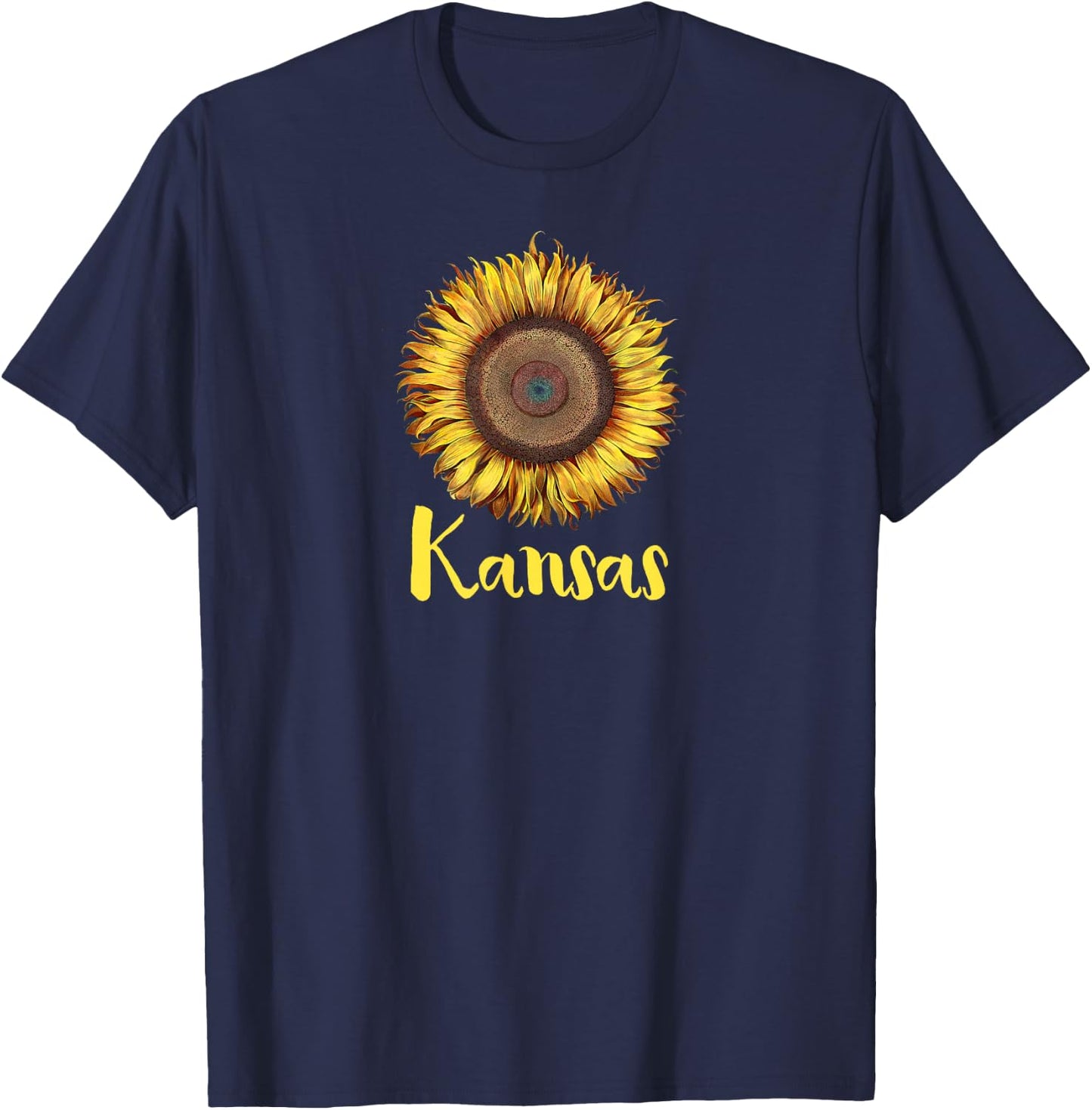 Single Sunflower State of Kansas Flower Apparel T-Shirt - T-Shirt | Navy