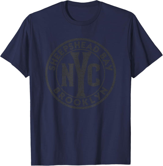 Sheepshead Bay Brooklyn NYC Sign Distressed Black Print T-Shirt - T-Shirt | Navy