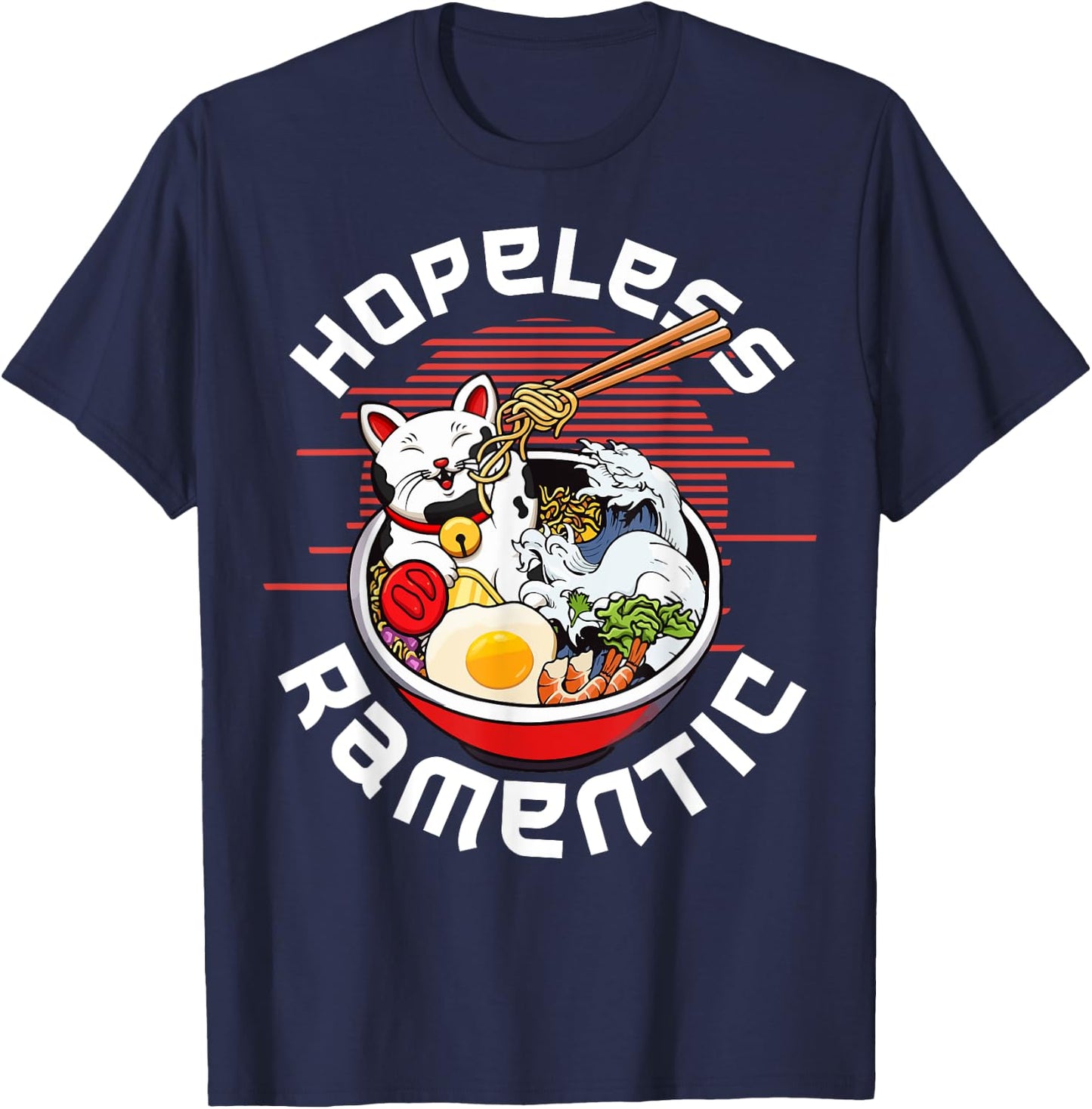 Cat Ramen Noodles Japanese Kawaii Funny Gifts , Women T-Shirt - T-Shirt | Navy