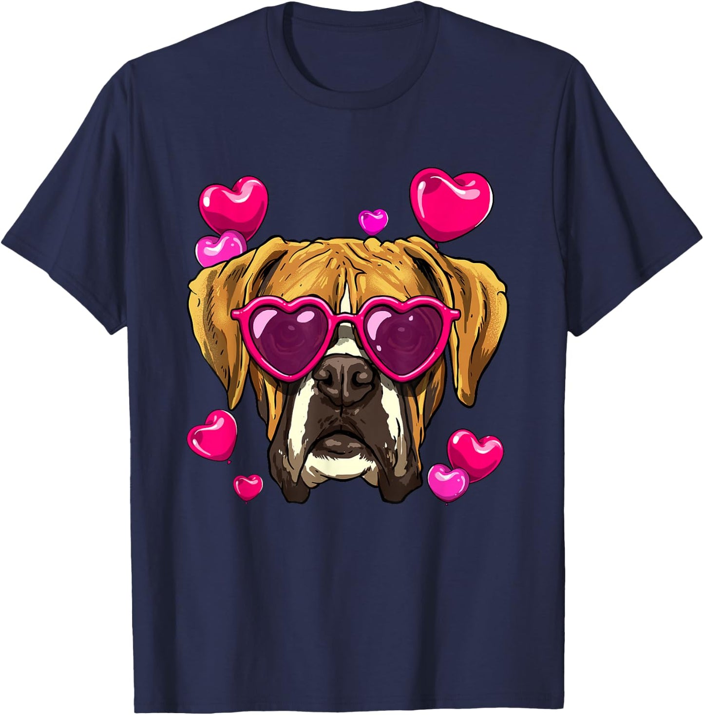 Valentine's Day Boxer Shirt Boxer Dog Face Heart Boxer Lover T-Shirt - T-Shirt | Navy