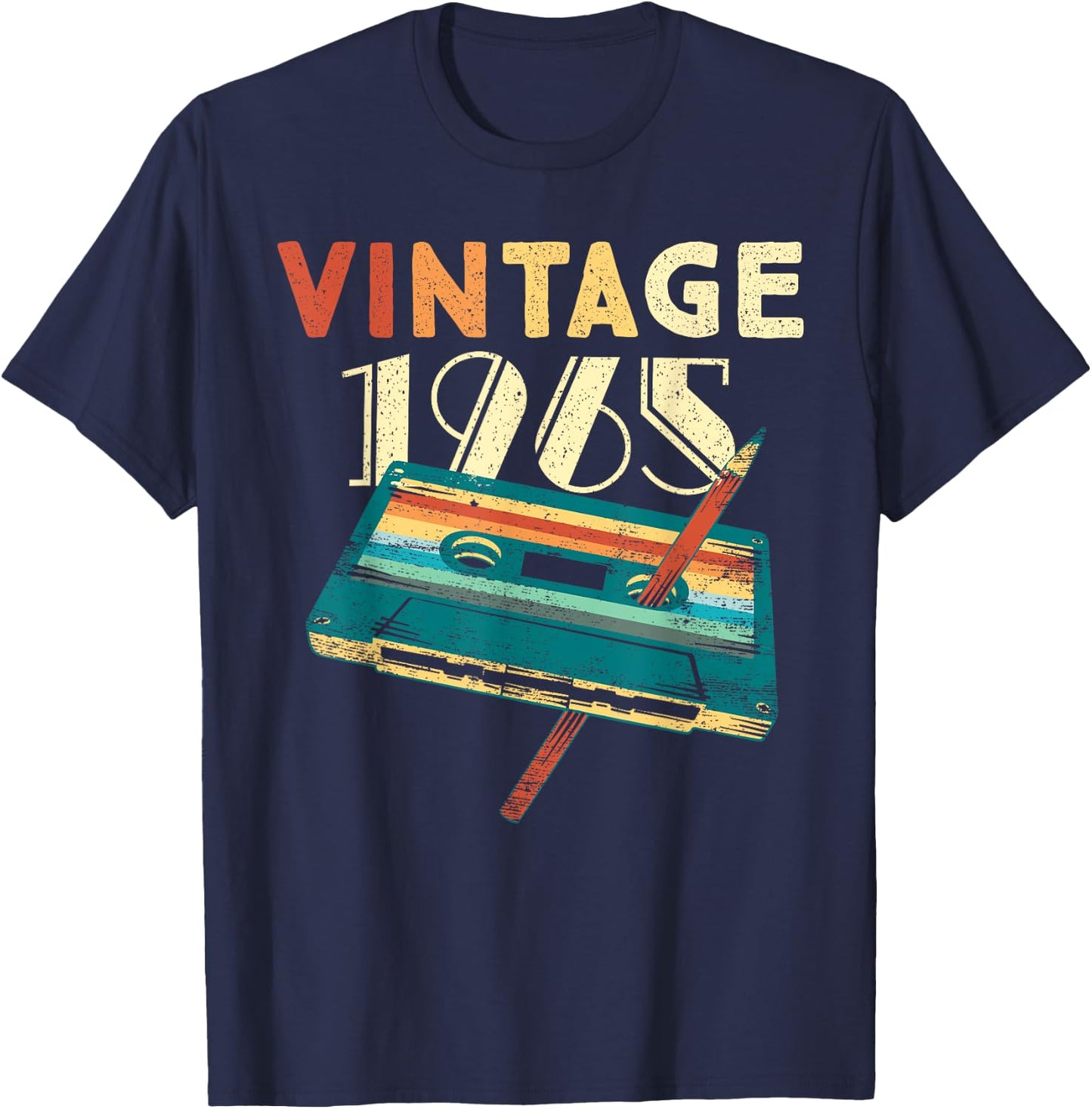 60 Years Old Gifts Vintage 1965 Music Cassette 60th Birthday T-Shirt - T-Shirt | Navy