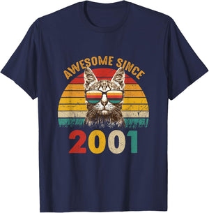 24th Birthday Vintage Cat Lover Gift Awesome Since 2001 Women T-Shirt - T-Shirt | Navy