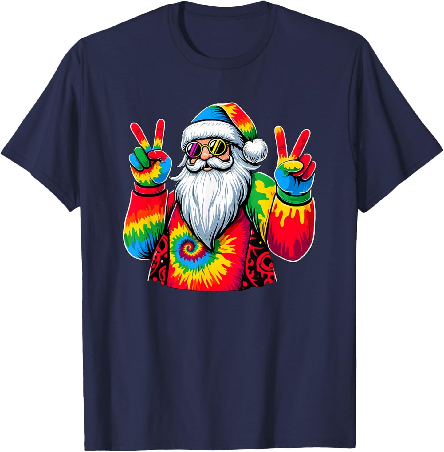 Peace Sign Tie Dye Santa Claus T-Shirt - T-Shirt | Navy
