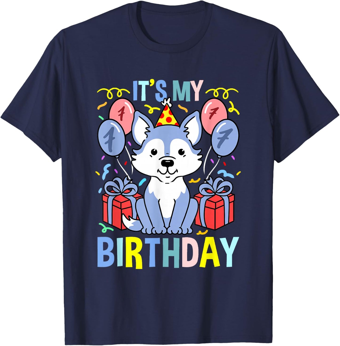 Its My 7th Birthday Wolf T-Shirt - T-Shirt | Navy