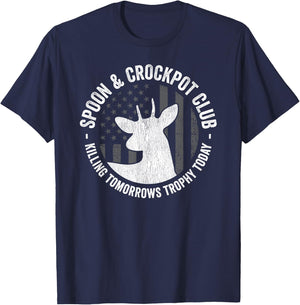 Spoon And Crockpot Club Funny Deer Hunter Hunting Joke Gift T-Shirt - T-Shirt | Navy
