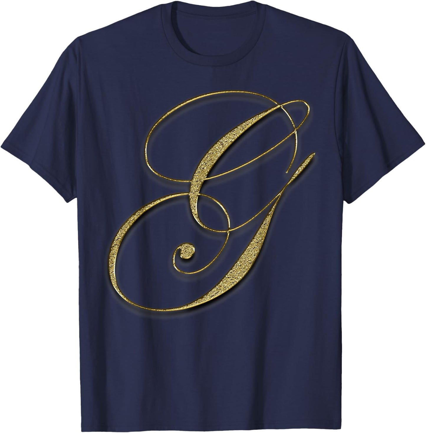 Monogram Initial Letter G Gold T-Shirt - T-Shirt | Navy