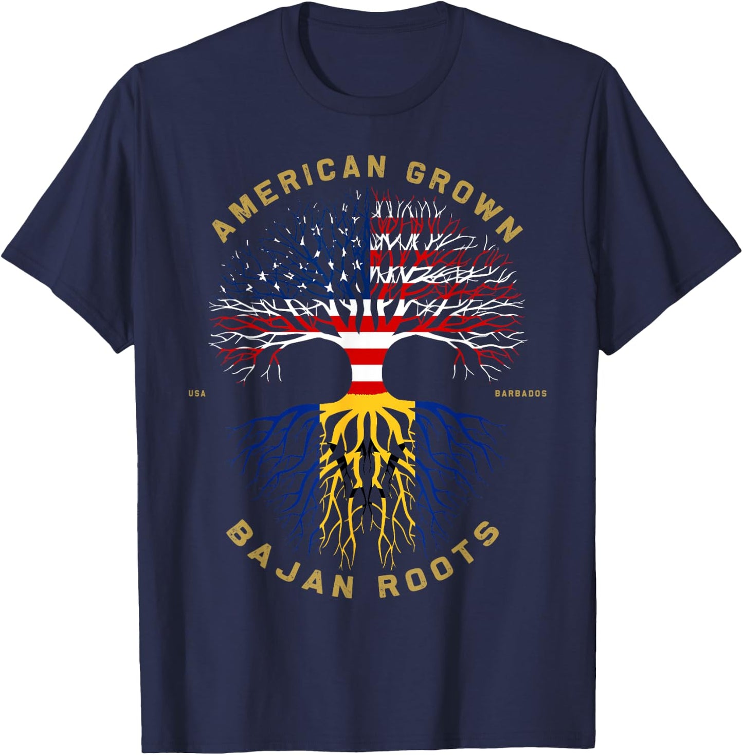 American Grown With Bajan Roots Tree USA Flag Unique Gifts T-Shirt - T-Shirt | Navy