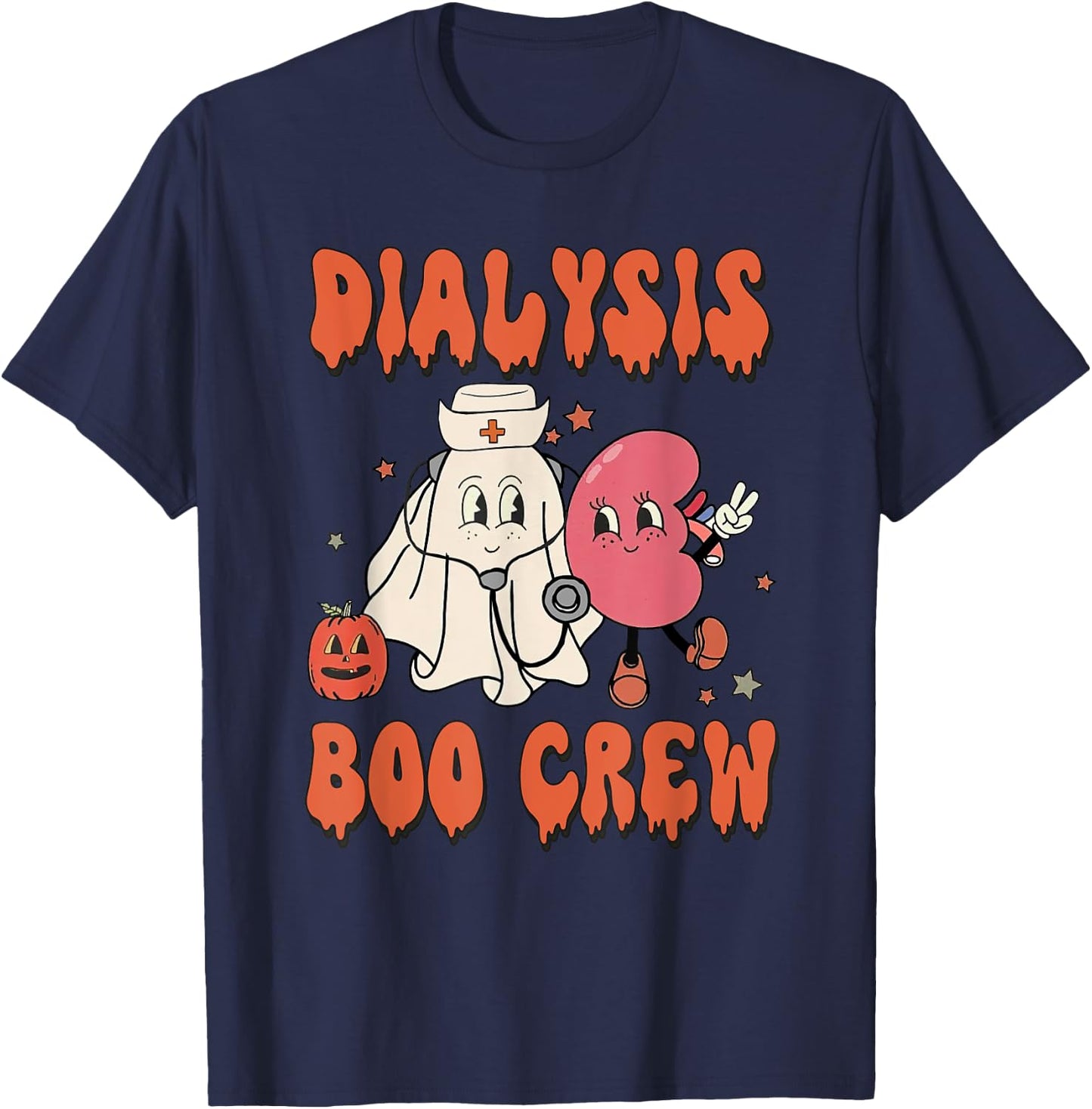 Retro Dialysis Boo Crew Dialysis Nurse Halloween Costume T-Shirt - T-Shirt | Navy