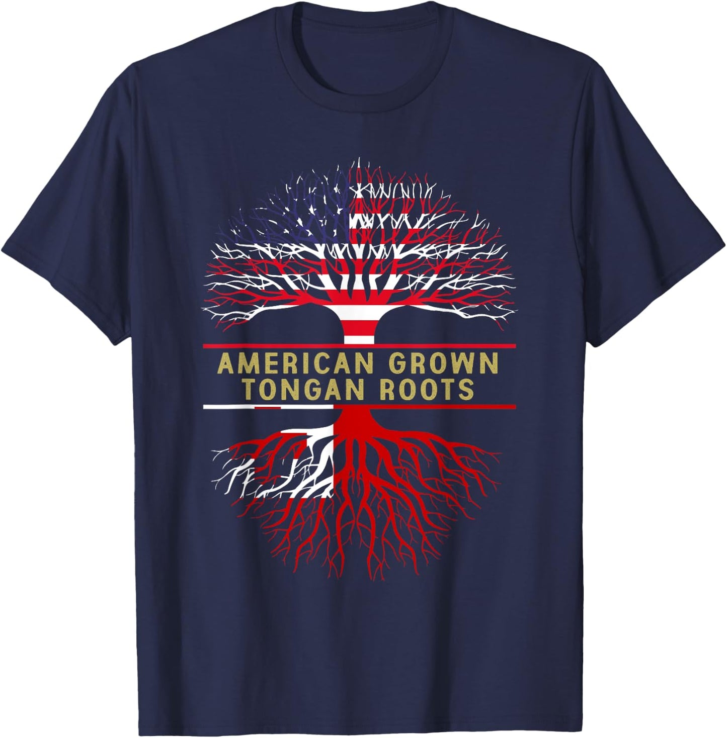 American Grown Tongan Roots America Tonga Tree Flag T-Shirt - T-Shirt | Navy