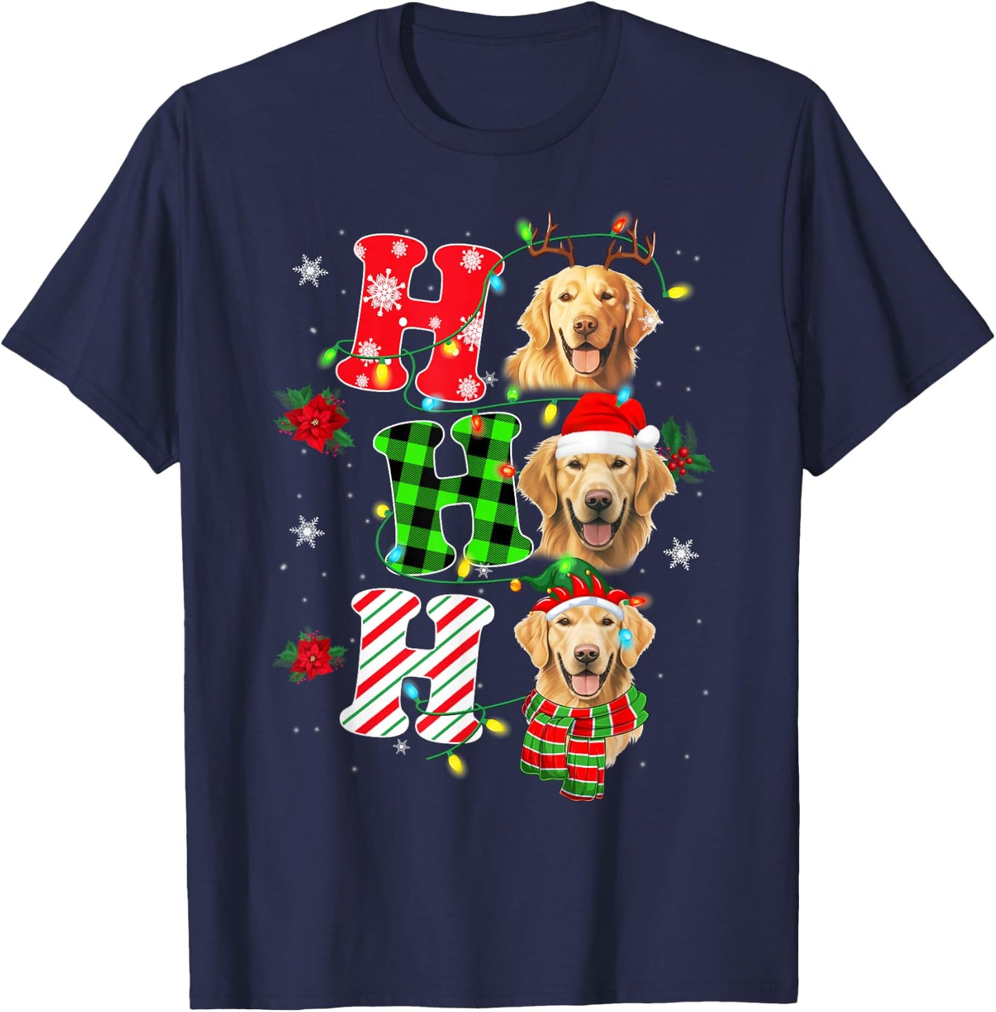 HO HO HO Golden retriever Funny Dog Christmas T-Shirt - T-Shirt | Navy