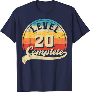 Level 20 Complete Gamer 20th Wedding Anniversary Retro T-Shirt - T-Shirt | Navy