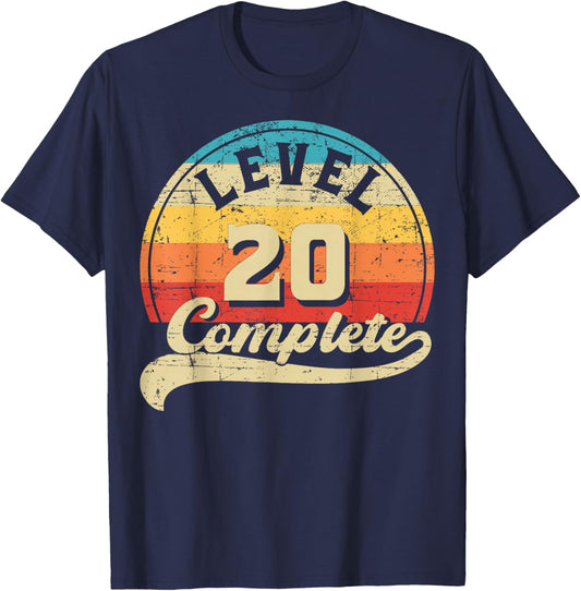 Level 20 Complete Gamer 20th Wedding Anniversary Retro T-Shirt - T-Shirt | Navy