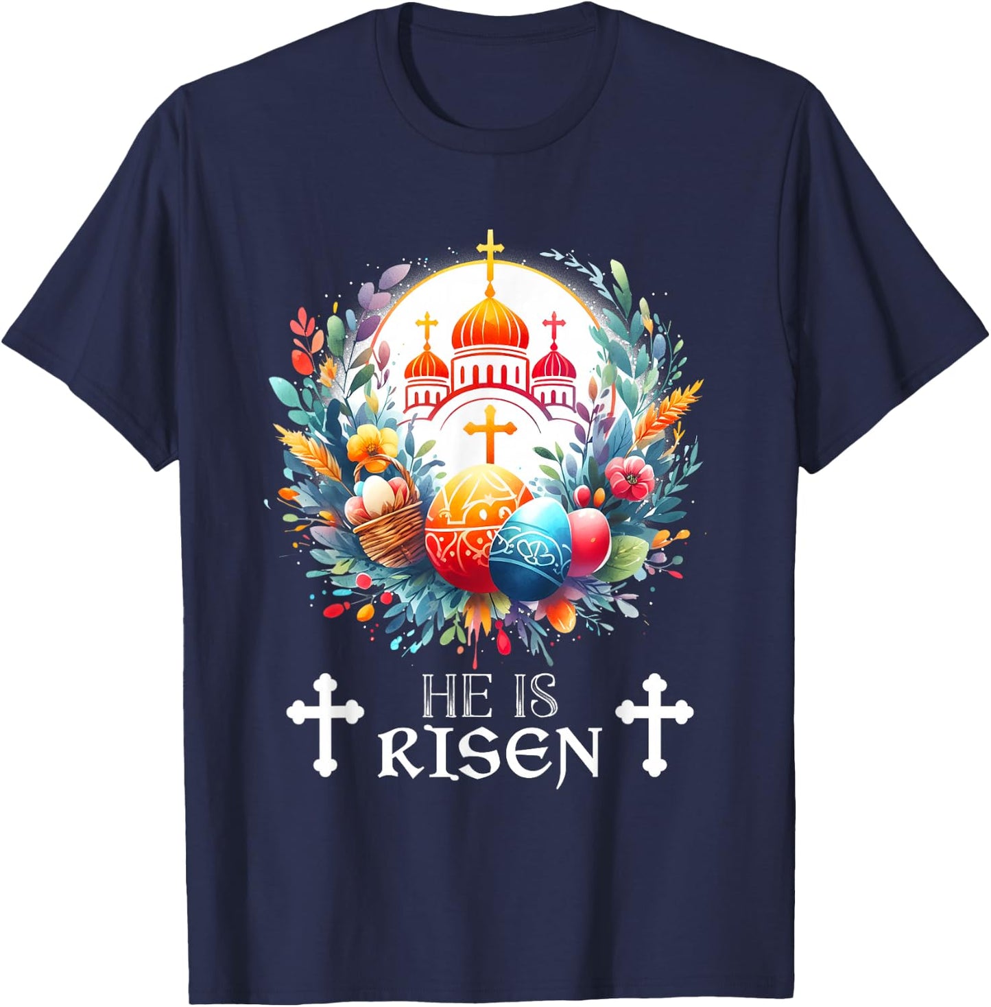 Christ is Risen Russian Greek Eastern Orthodox Pascha Easter T-Shirt - T-Shirt | Navy